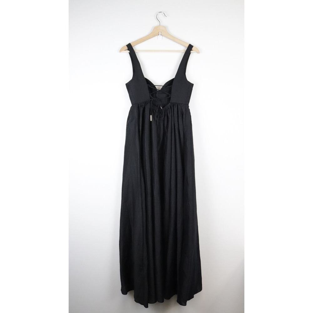 NWT Acler Sandgate Sleeveless A-Line Midi Dress Black Linen Lace Up Back 4 - Picture 3 of 12
